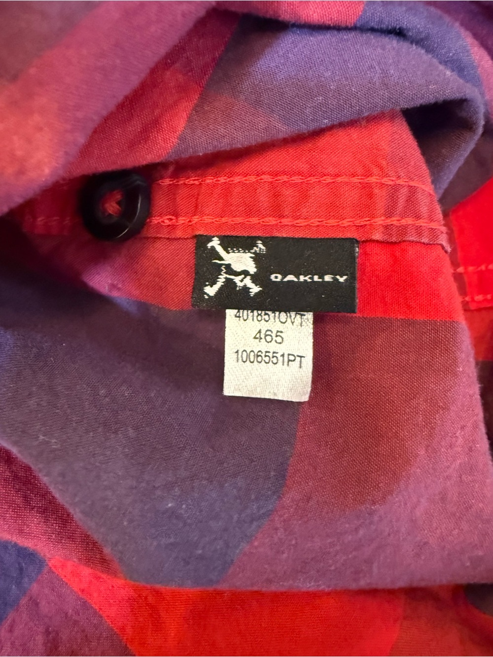 Oakley Red and Dark Blue Plaid Button-Down Shirt - Picture 3 of 5